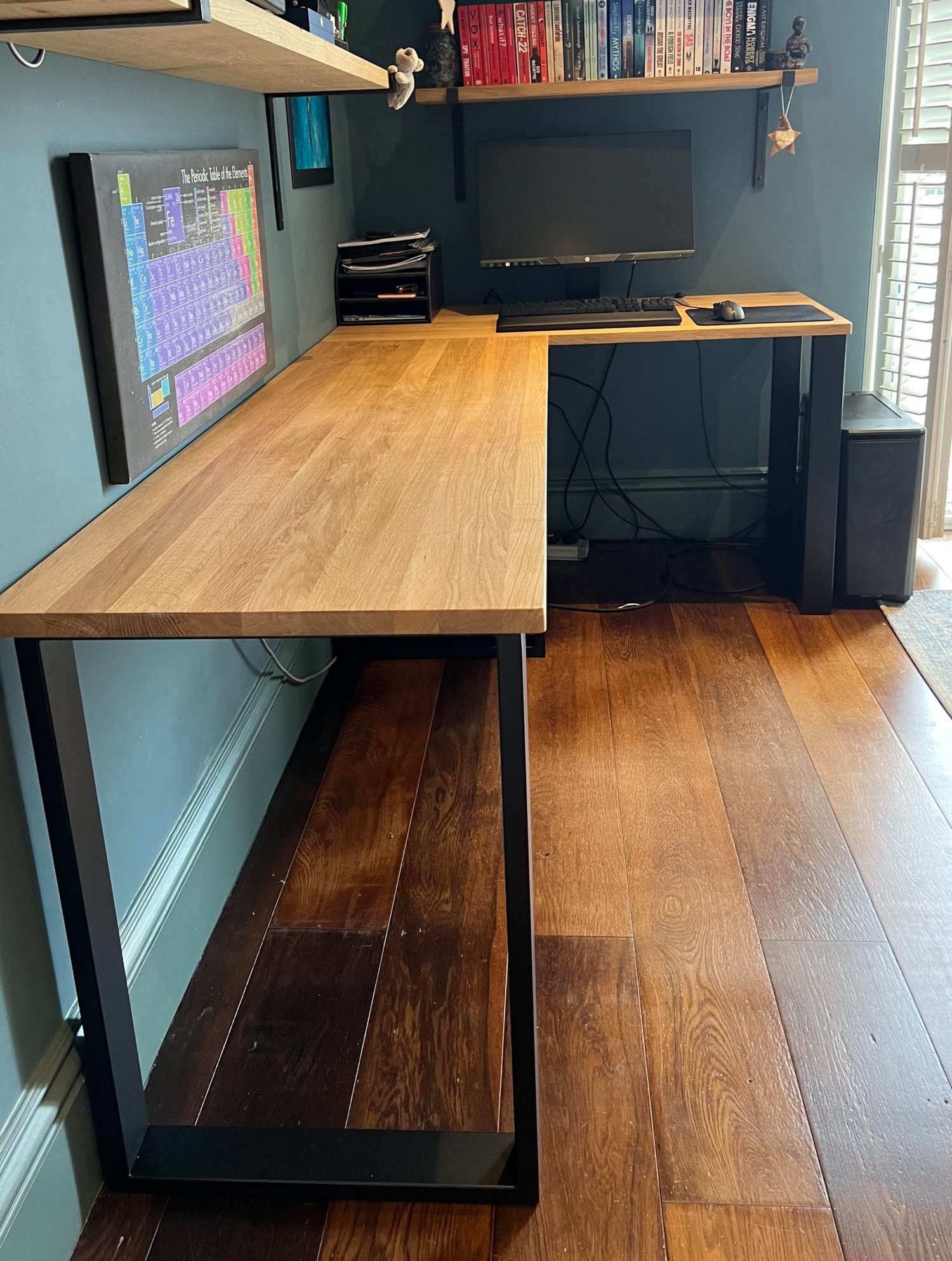 L-Shaped Desk for Bedroom | Custom Solid Oak Corner Desk with Steel Legs | Tablemaker UK