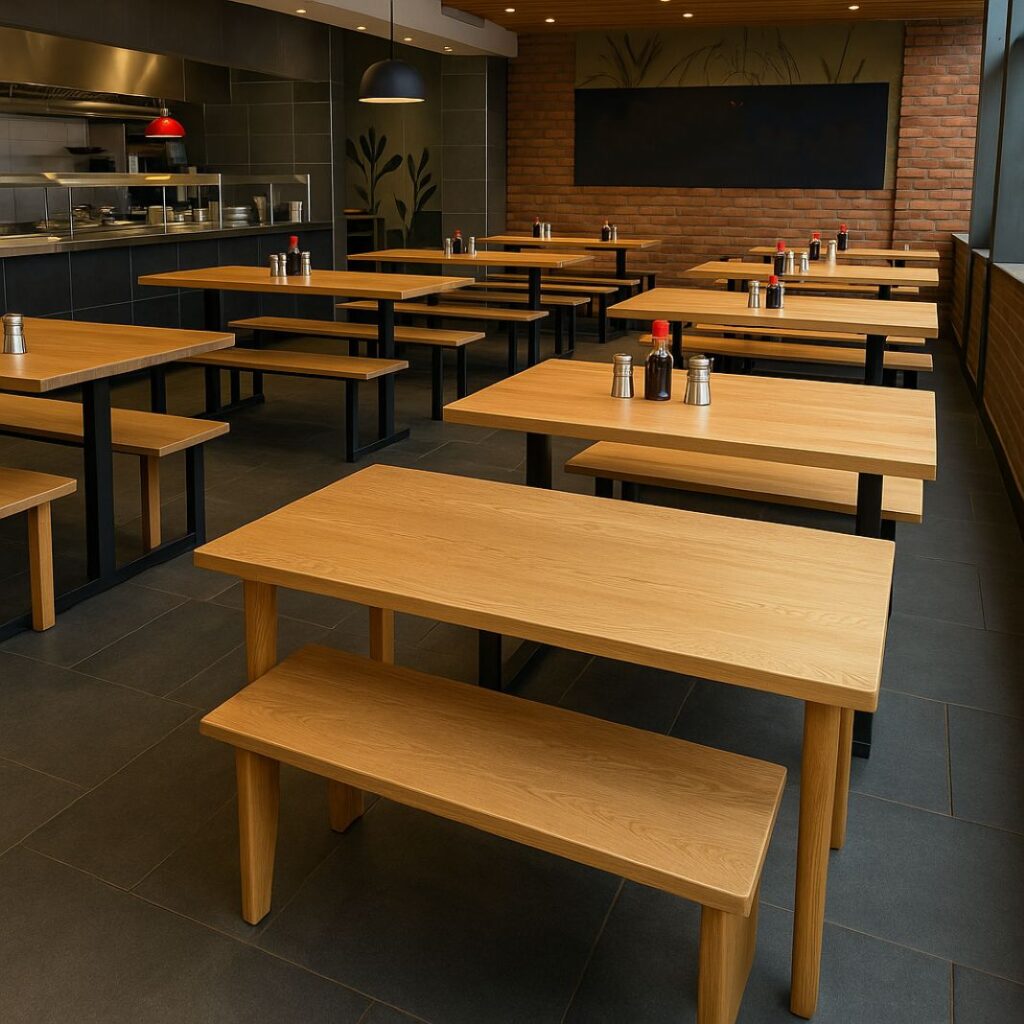 Wood Tables with benches for restaurants - Tablemaker