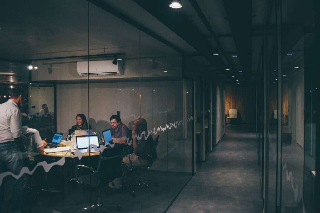 a stadium style boardroom desk for team meetings