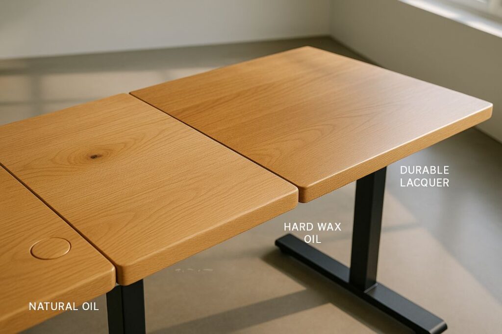 An AI photo of different finishes for standing desk