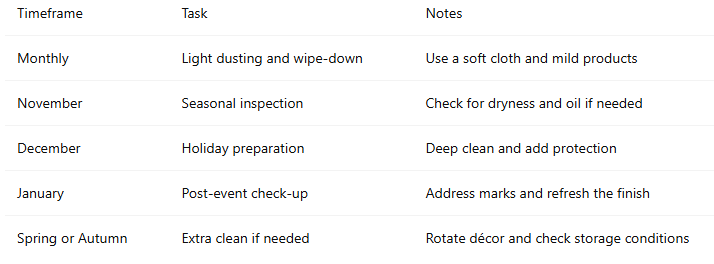 Annual maintenance oak table checklist