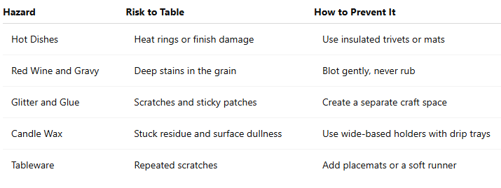 Oak table comparison table