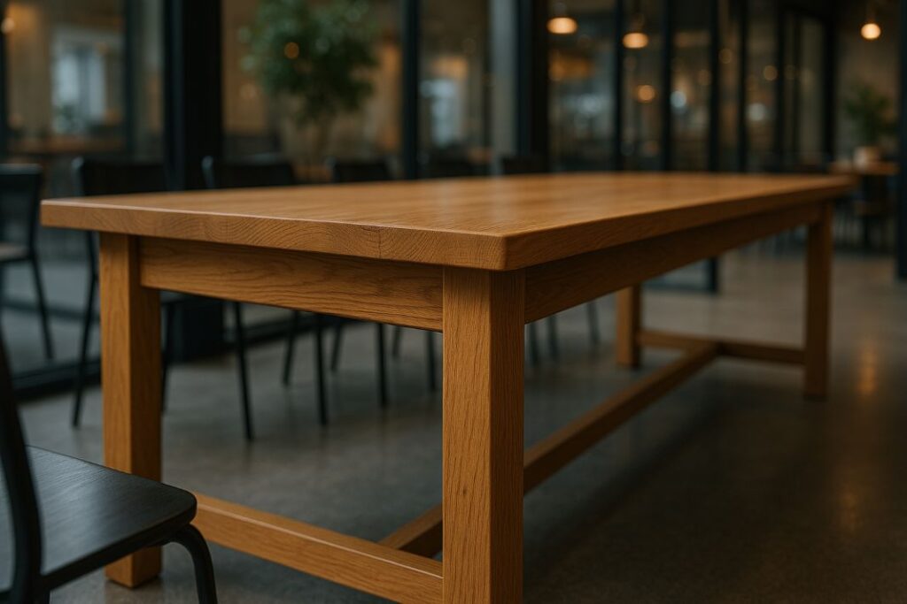 An AI image of a solid oak dining table