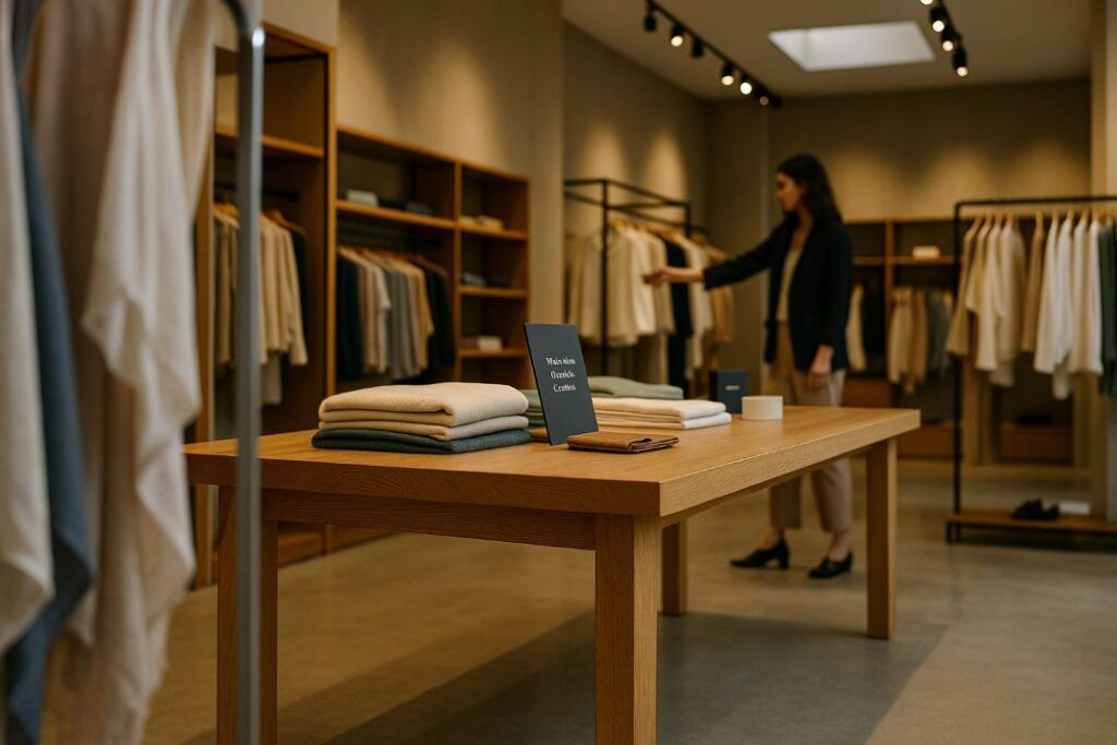 An AI image of a sustainable commercial table in a store.