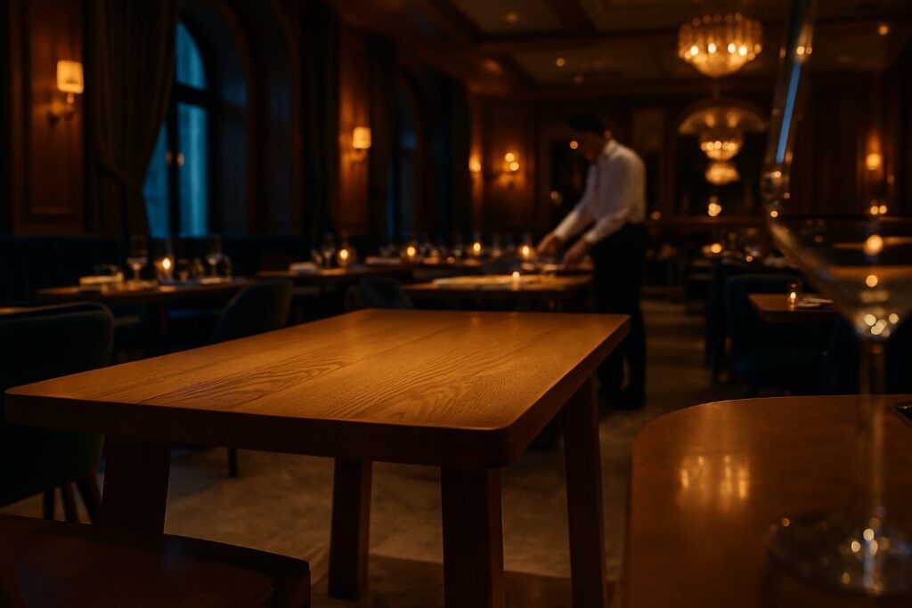 An AI photo of a restaurant dining table in Mayfair, London