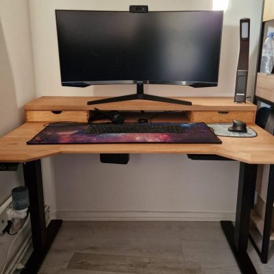 Custom Gaming Desk Top for Sit/Stand Frame | Solid Oak with Monitor Riser | Tablemaker UK